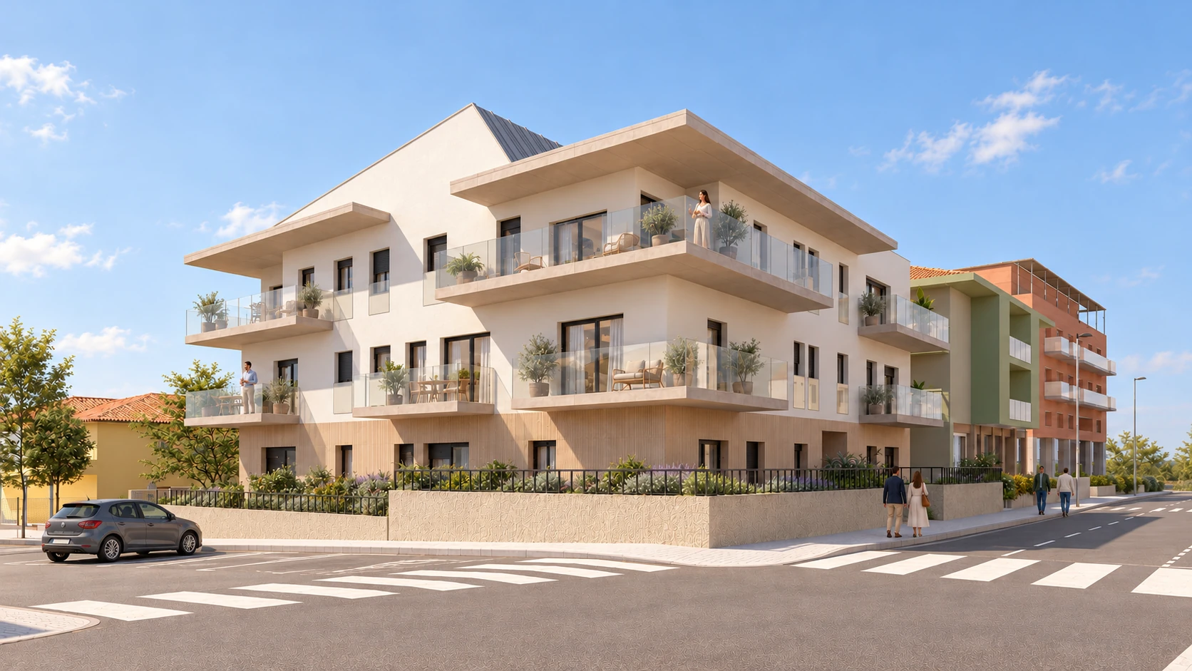 Façana de BIS 55 amb tres plantes i terrasses