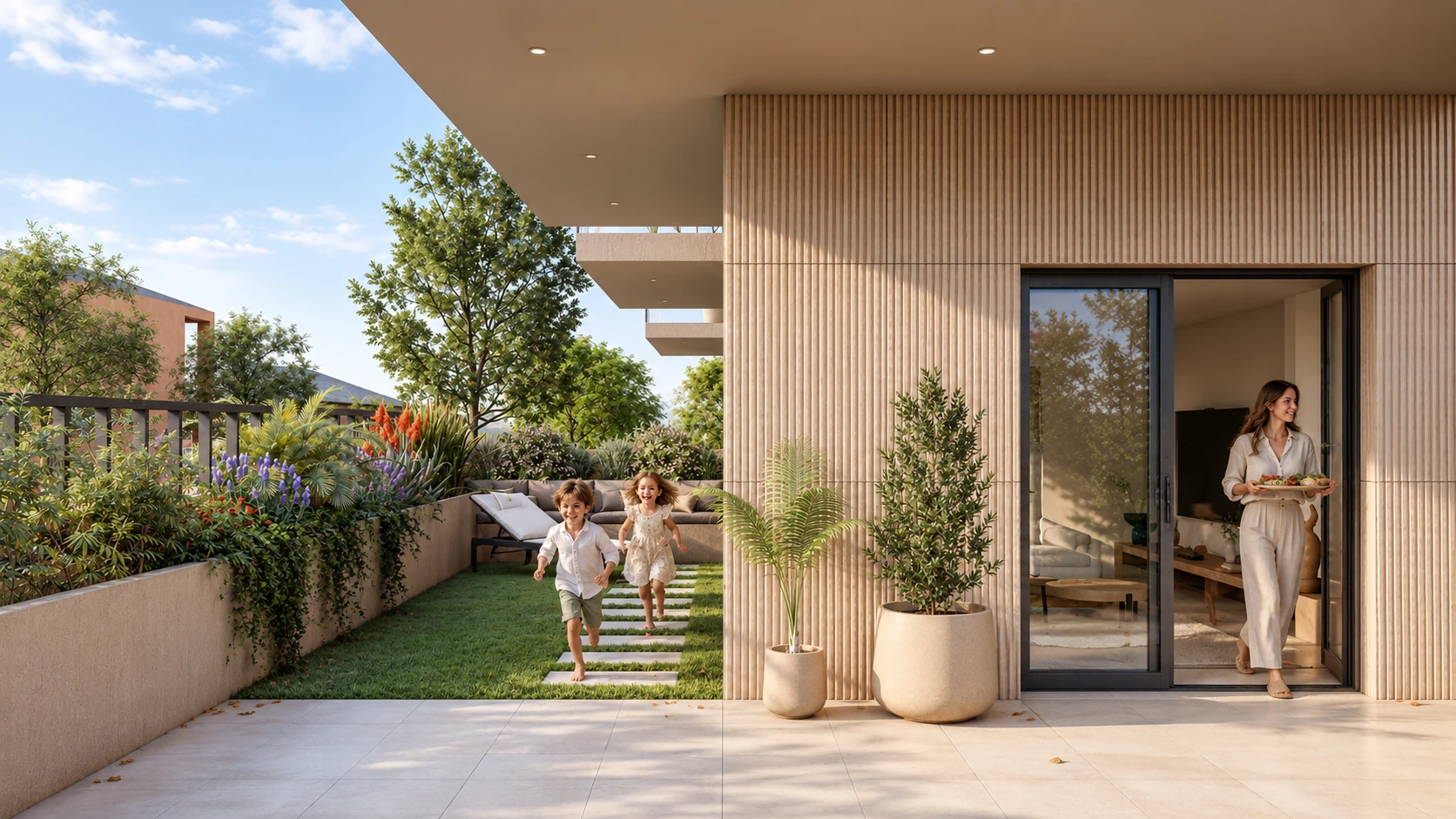 Terrassa i jardí de BIS 55 amb porxo i accés a la sala